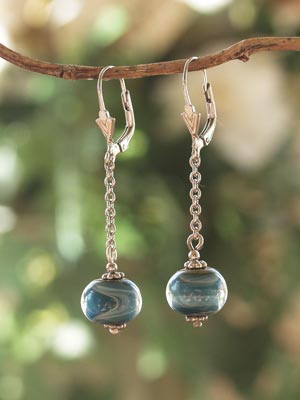 Earrings Leverback with Chain and Drop